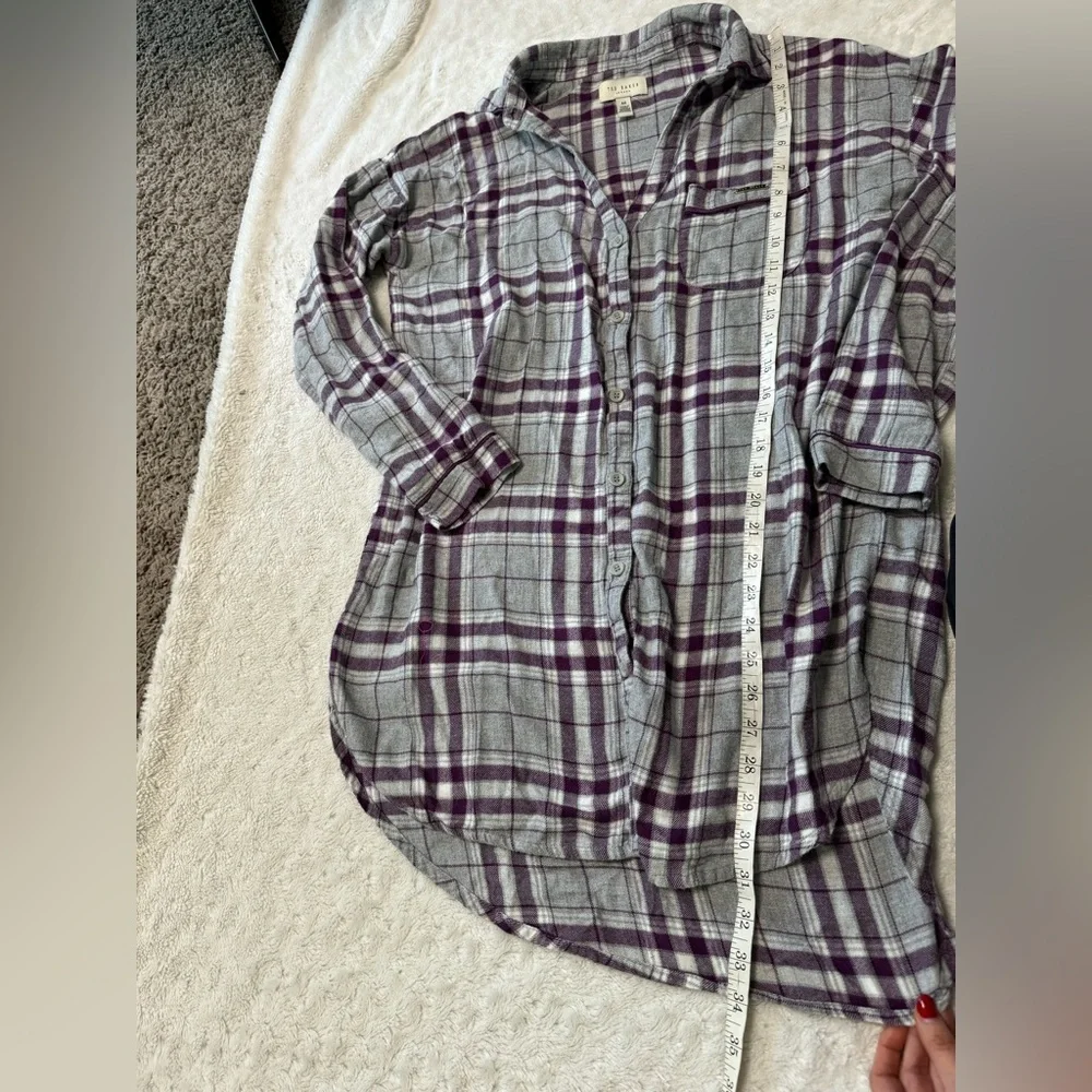 TED BAKER Flannel Night Shirt Plaid Button-Up Shirt Dress